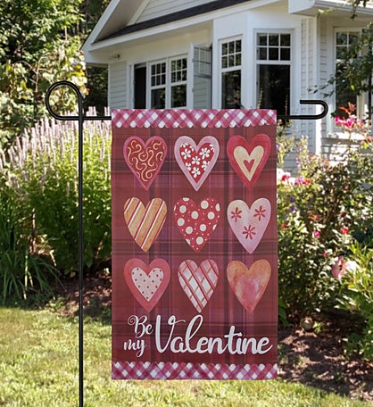 Be My Valentine Plaid And Heart Garden Flag 18" X 12.5"