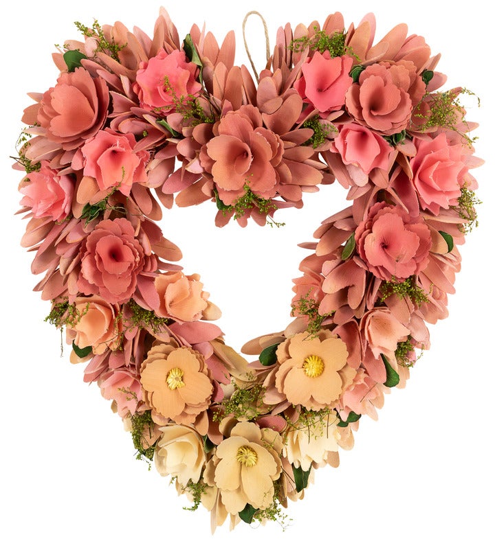 Mixed Floral Artificial Valentine's Day Heart Wreath 15" Pink & Yellow