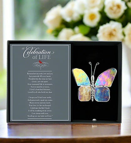 Celebration Of Life Glass Butterfly – Memorial Gift With Poem And Card