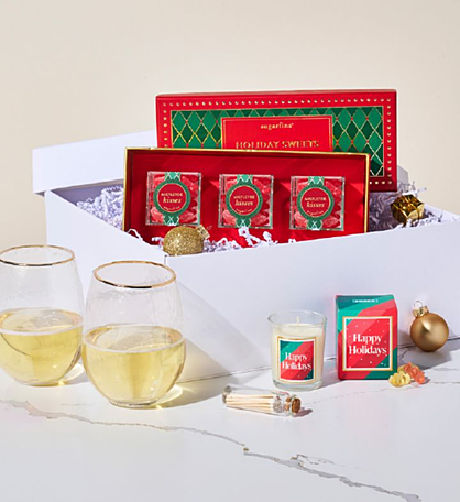 Knack Holiday Cheers Gift Set With Hammered Wine Glasses