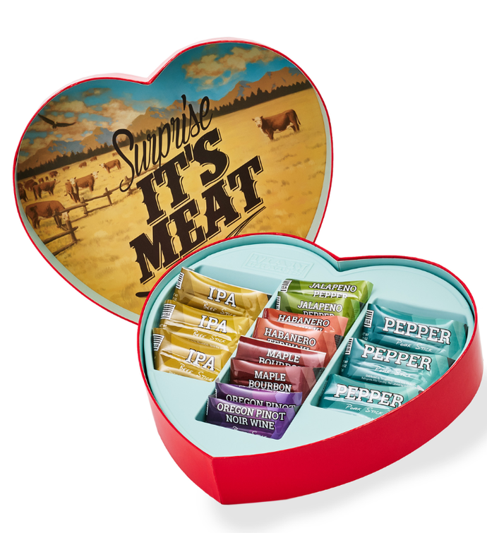 Man Crates Jerky Heart 14 Mini Beef Sticks In A Heart shaped Box