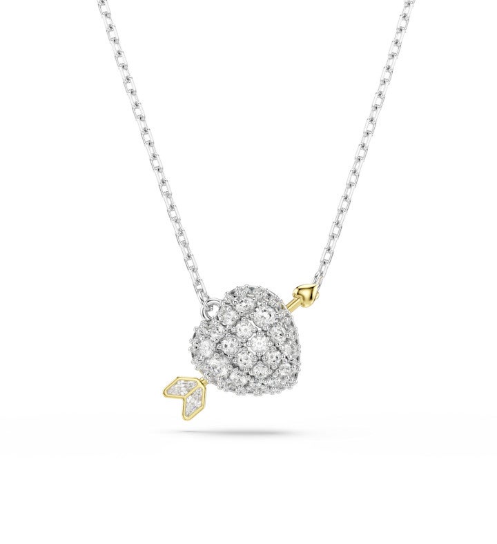 Idyllia Pendant, Mixed Cuts, Heart With Arrow, White, Mixed Metal Finish