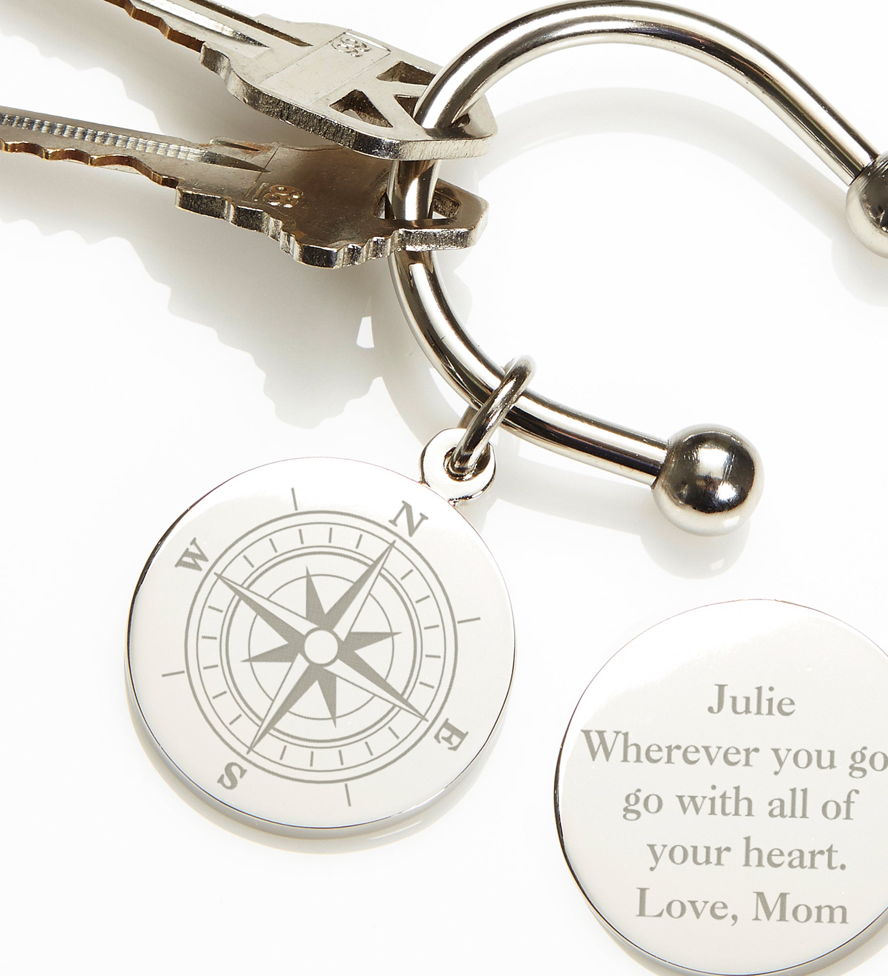 Compass Inspired Silver-Plated Personalized Keyring