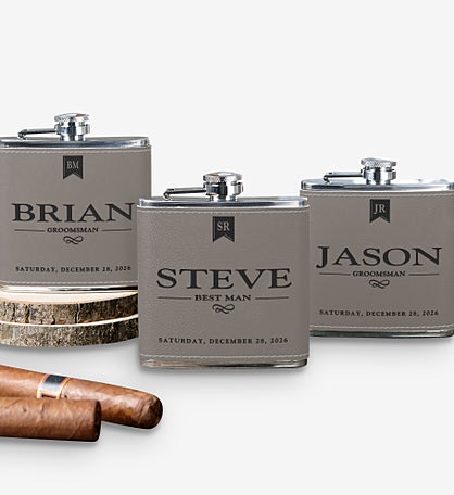 Groomsman Grey Leatherette 6 oz. Personalized Flask