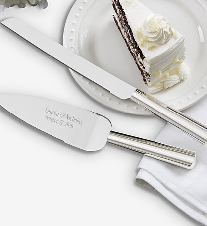 Modern Wedding Engraved Cake Knife & Server Set