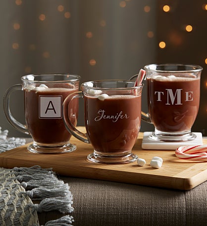 Classic Holiday Celebrations Personalized Glass Coffee Mug