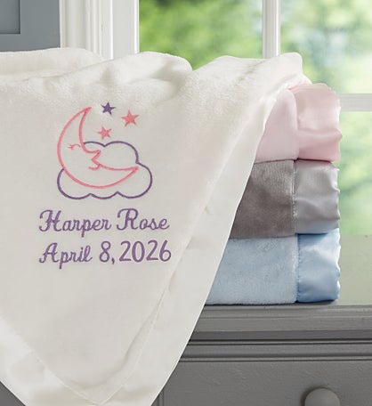 Moon & Stars Personalized Baby Girl Blanket
