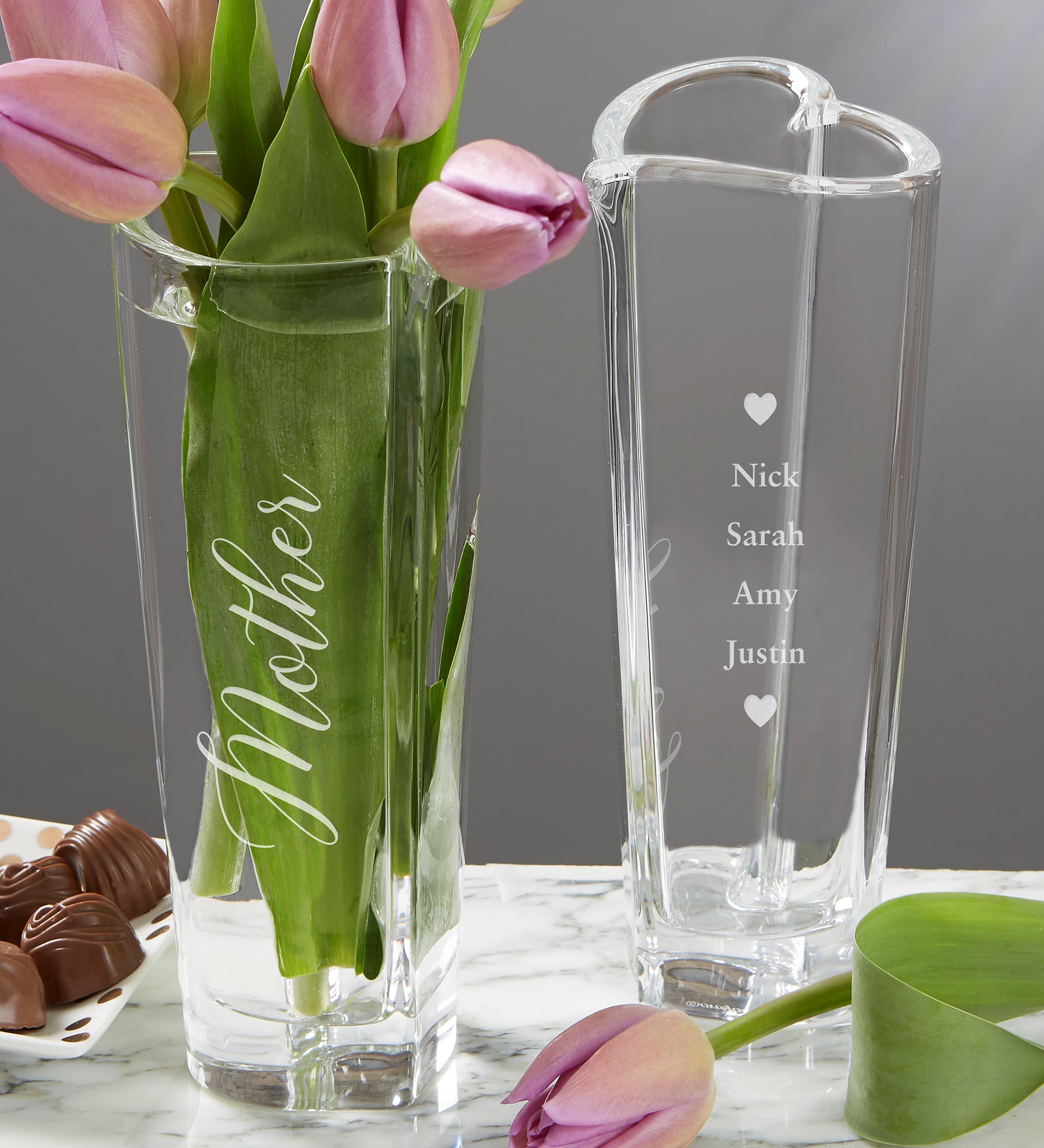 Orrefors Engraved Crystal Heart Bud Vase For Mom