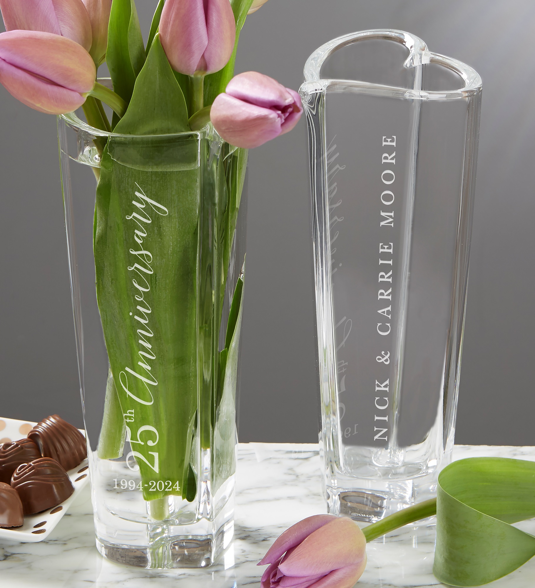 Orrefors Engraved Crystal Heart Anniversary Bud Vase