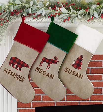 Cozy Cabin Buffalo Check Personalized Christmas Stockings