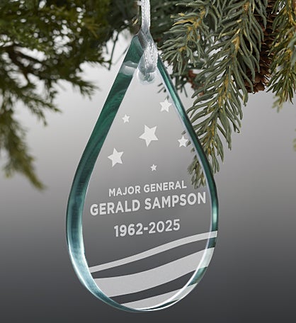 Military Memorial Teardrop Engraved Glass Ornament