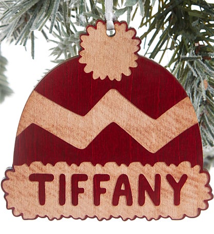 Family Winter Hat Engraved Wood Ornament