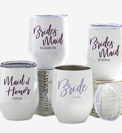 Classic Elegance Bridesmaid Personalized Stainless Insulated Wine Cup