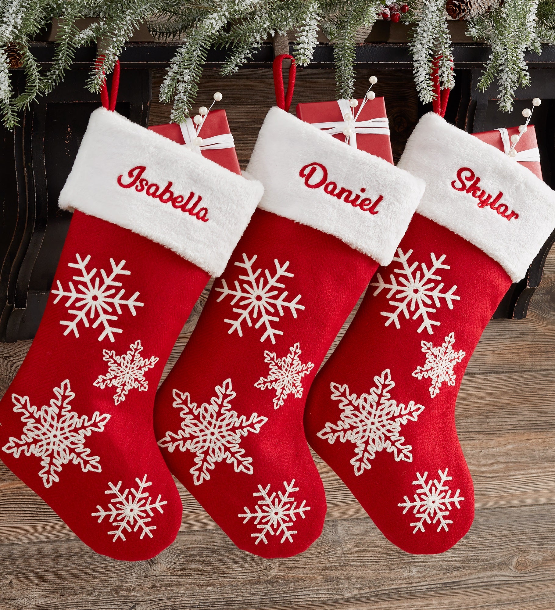 Red & White Snowflake Personalized Christmas Stocking