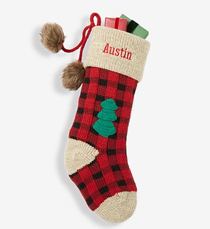 Buffalo Plaid Personalized Jumbo Knit Christmas Stocking