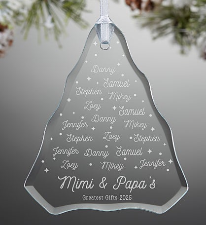 Grandkids Christmas Tree Engraved Glass Ornament