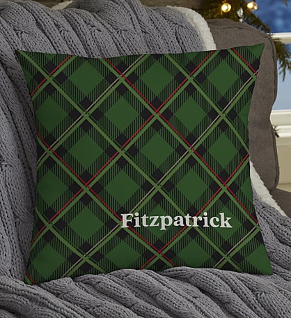 Plaid & Prints Personalized Christmas Throw Pillow