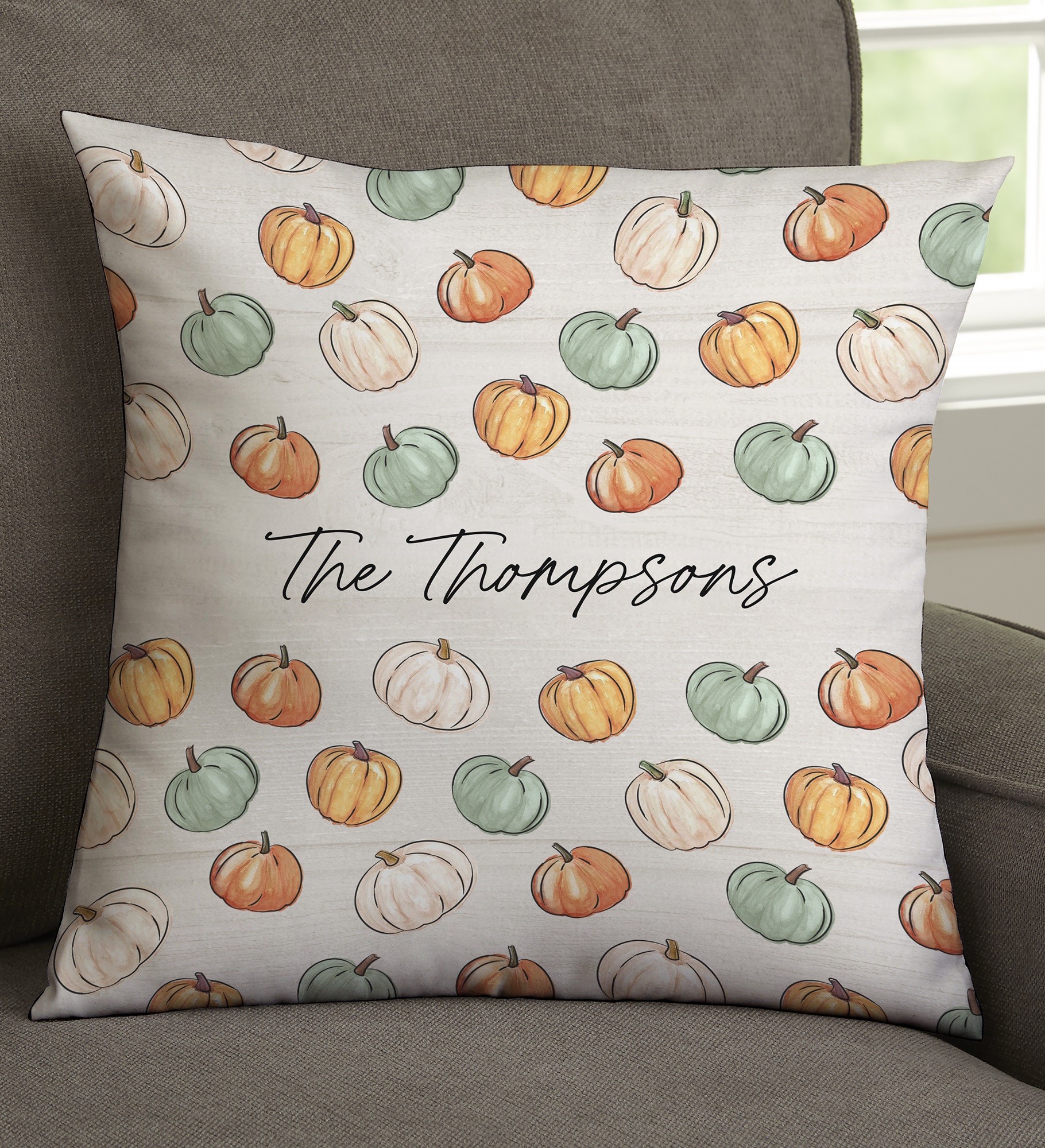 Fall Family Pumpkins Personalized Throw Pillow