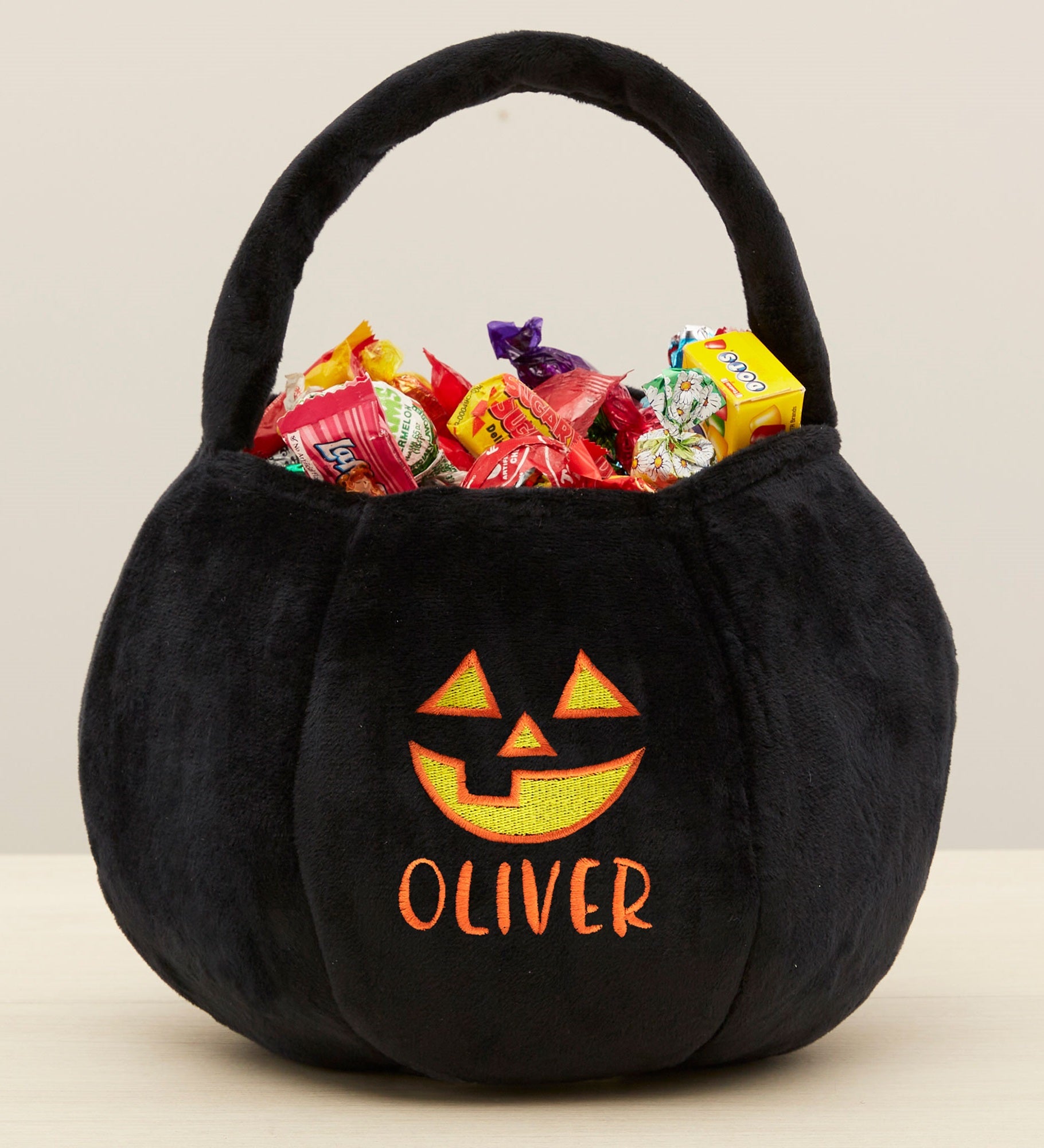 Jack o Lantern Embroidered Plush Halloween Treat Bag