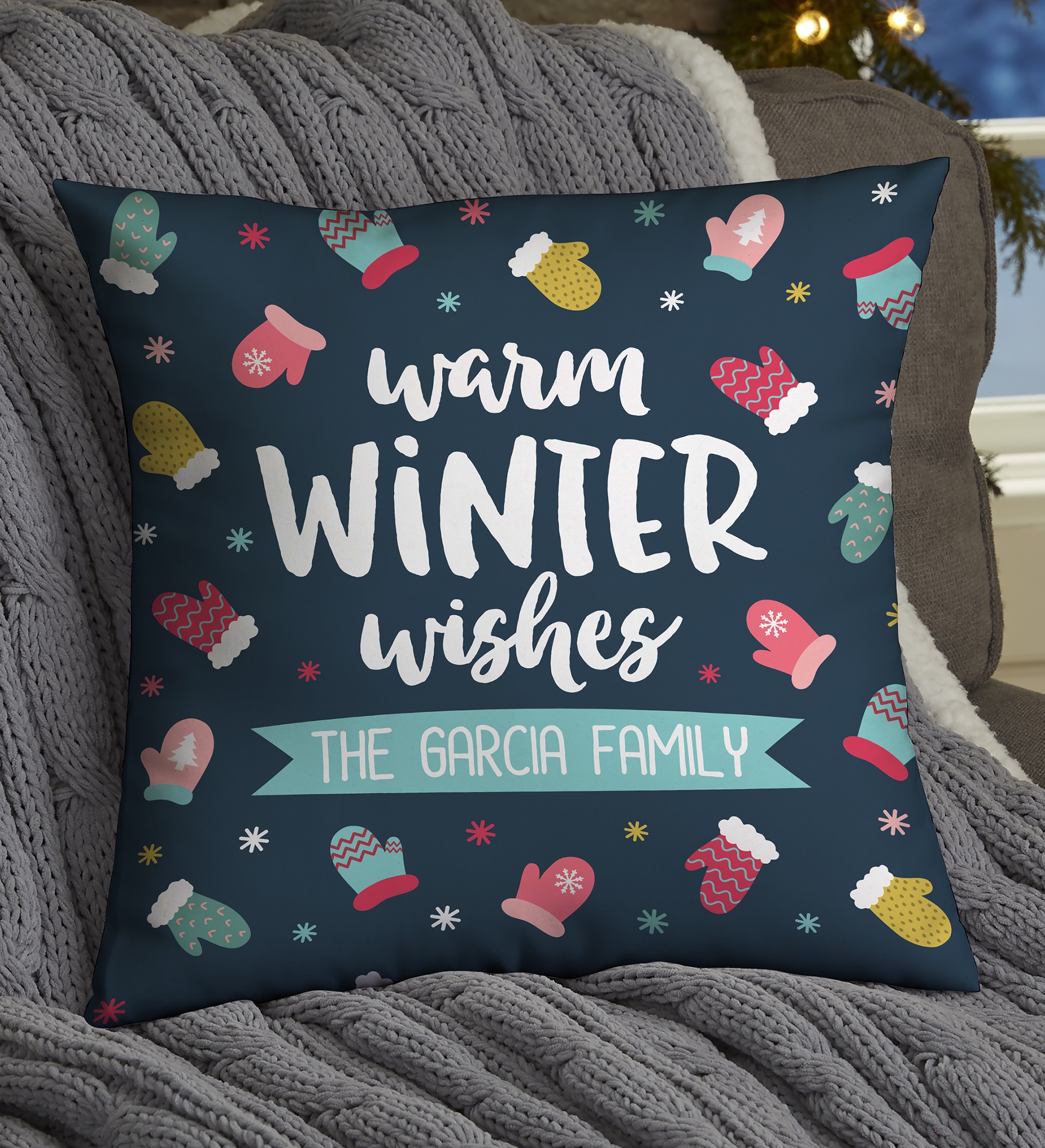 Warm Winter Wishes Personalized Throw Pillow