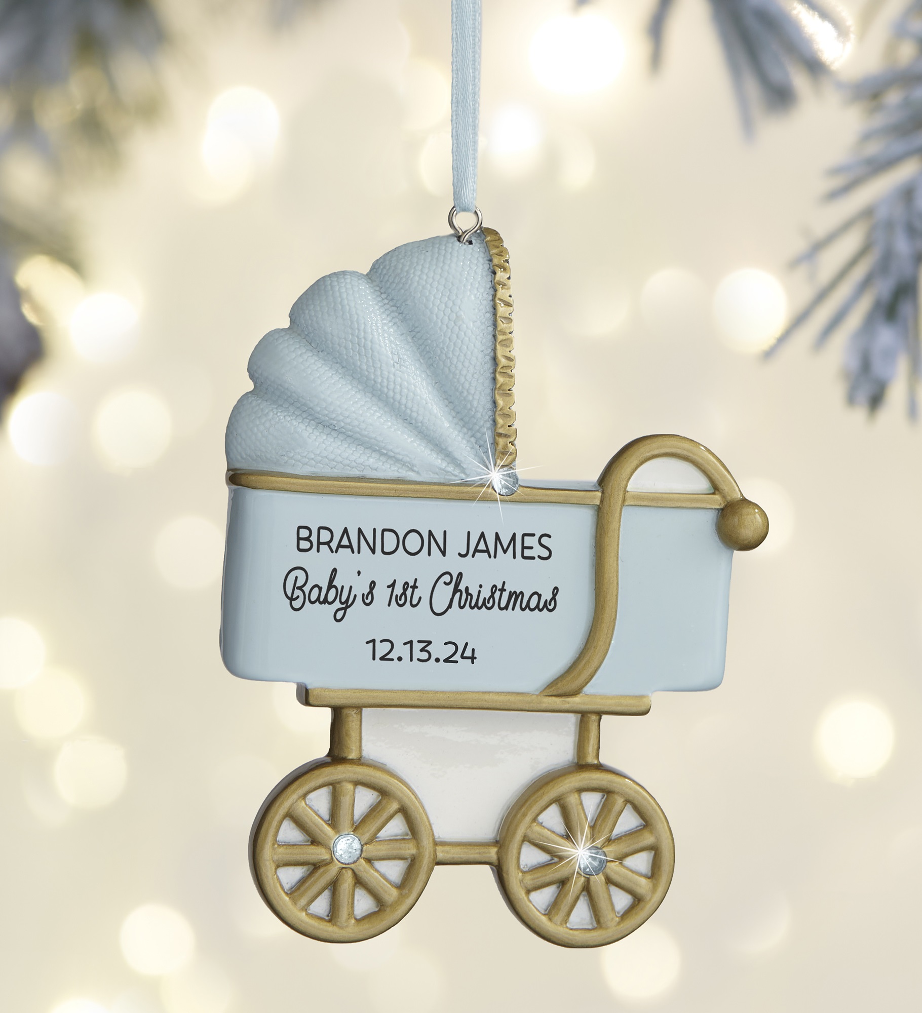 Baby Boy Carriage<sup>©</sup> Personalized Ornament