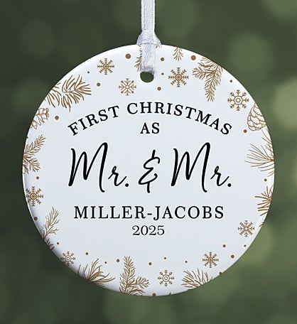 Gold Foliage Wedding Personalized Ornament