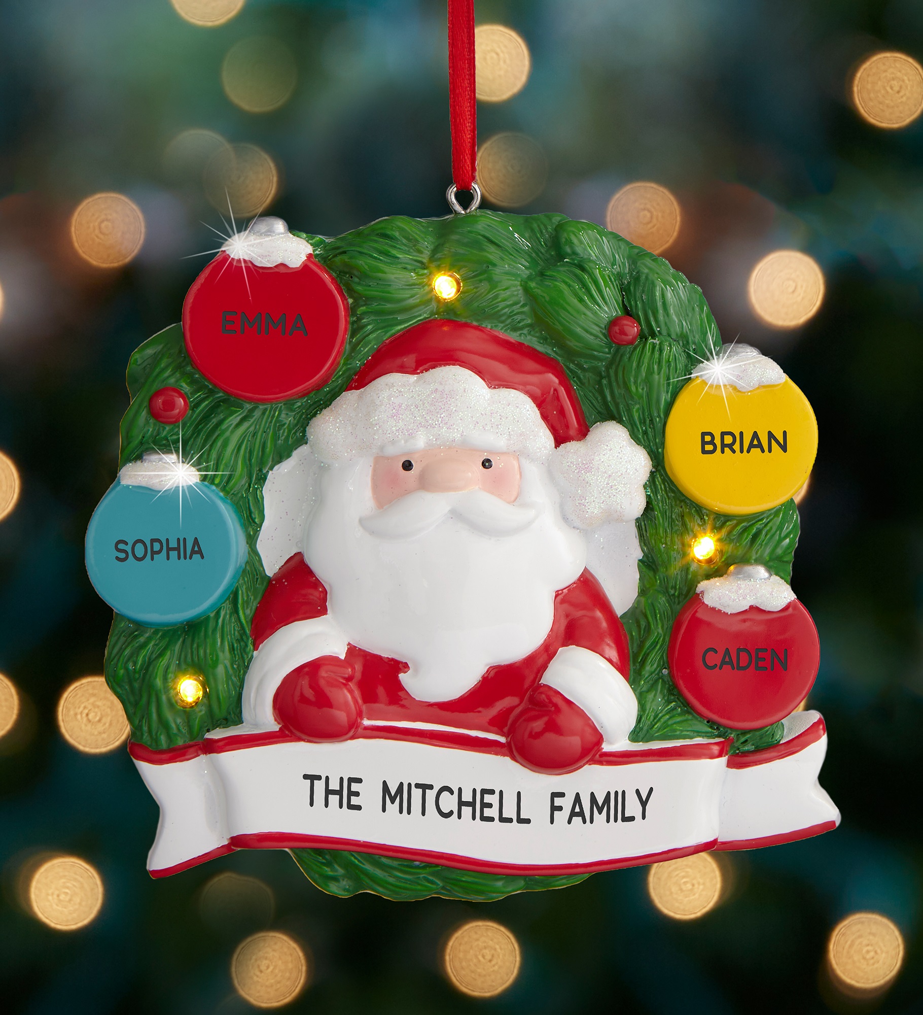 Santa with Wreath Personalized Light Up Ornament