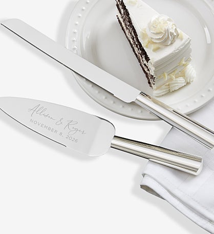 Elegant Couple Engraved Wedding Cake Knife & Server Set