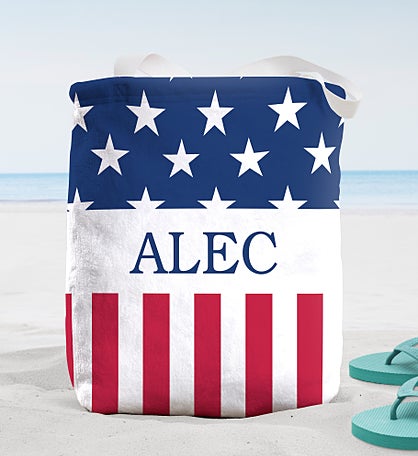 Red, White & Blue Personalized Terry Cloth Beach Bag