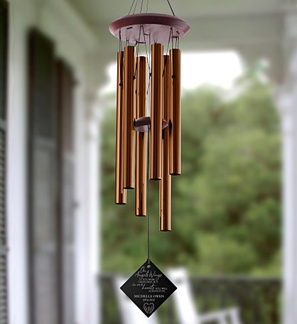 On Angel's Wings Personalized Memorial Wind Chimes