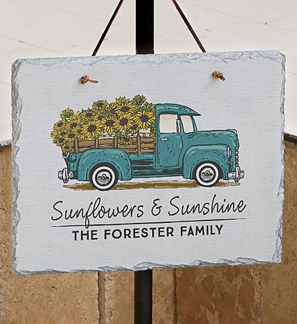 Antique Sunflower Truck Personalized Slate Plaque