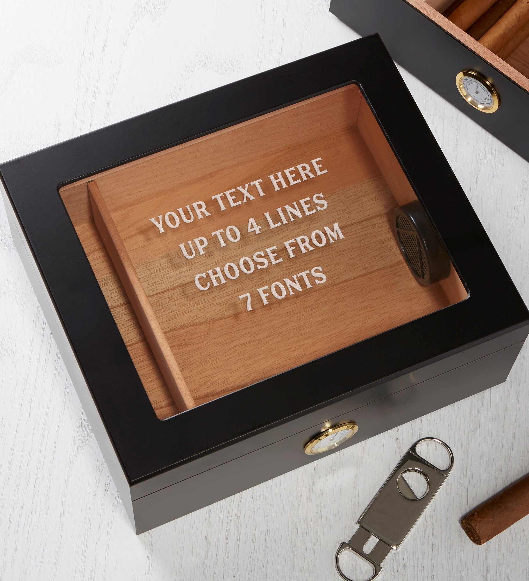 Engraved Message Black Personalized Cigar Humidor 50 Count