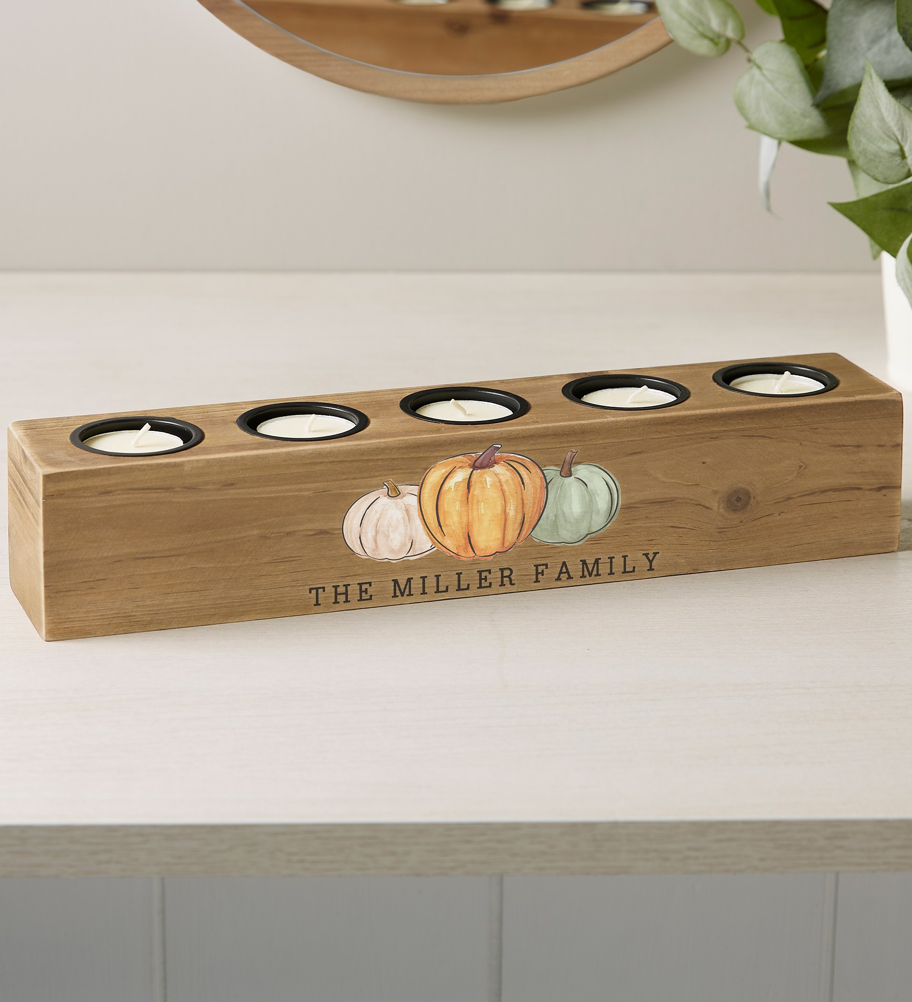 Fall Family Pumpkins Personalized Wood Candle Holder 