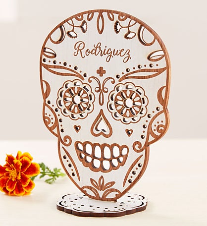 Day of the Dead Personalized Sugar Skull Wood Keepsake