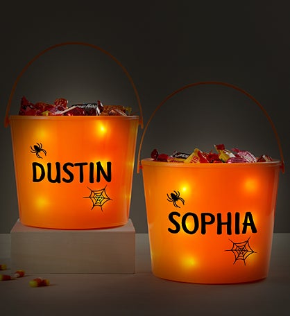 Spider Name Personalized Halloween Light Up Treat Bucket