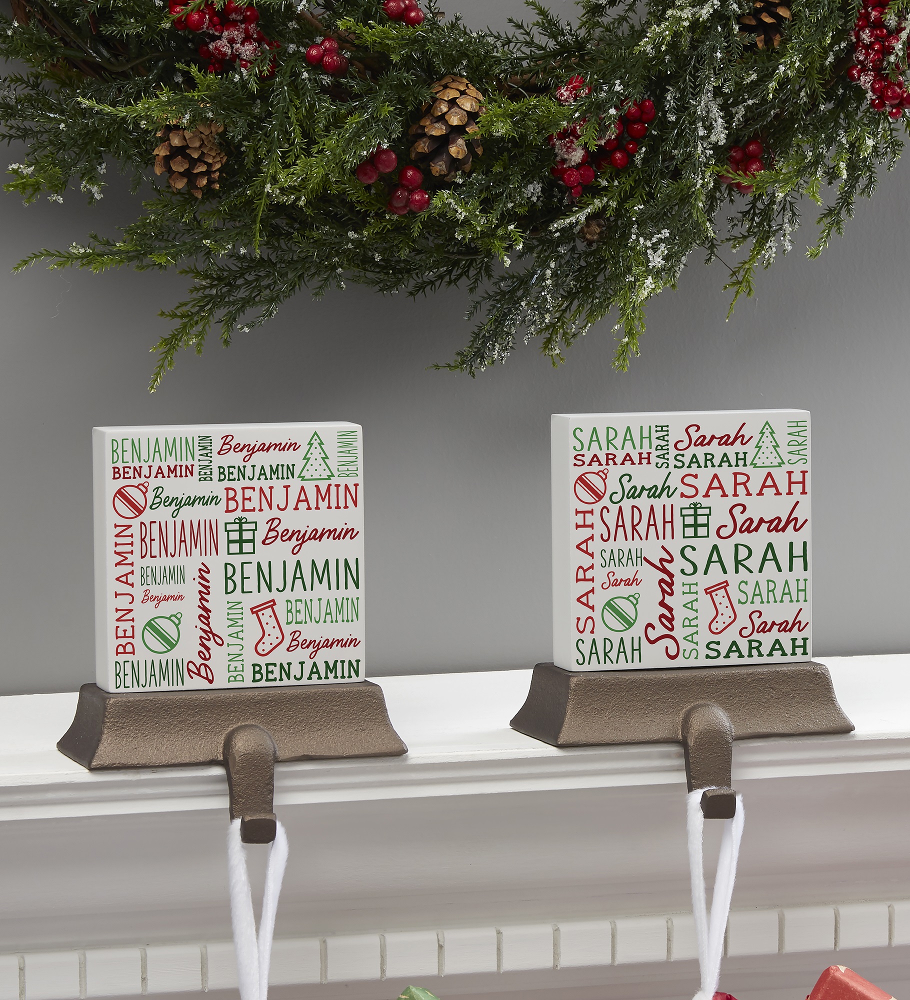 Holiday Repeating Name Personalized Stocking Holder