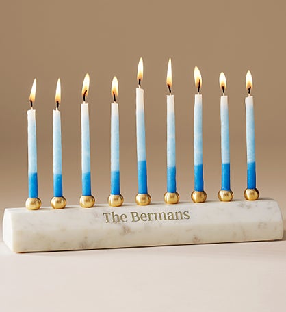 Engraved Faceted Marble Menorah