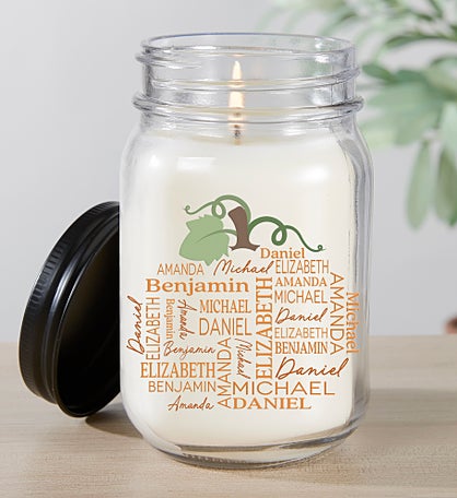 Fall Repeating Name Personalized Farmhouse Candle Jar