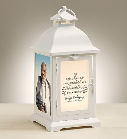 Life and Love Remembered Personalized White Metal LED Lantern