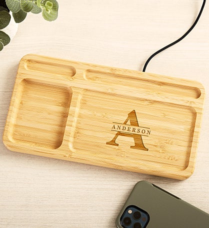 Lavish Last Name Engraved Bamboo Charging Valet Tray