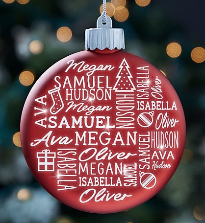 Holiday Repeating Name Personalized LED Glass Ornament