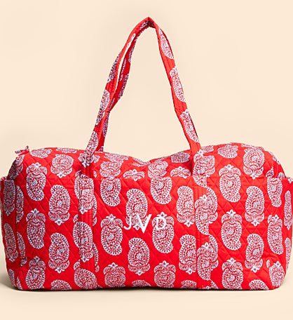 Vera Bradley Embroidered Large Original Duffel Iconic Paisley Goji Berry Red