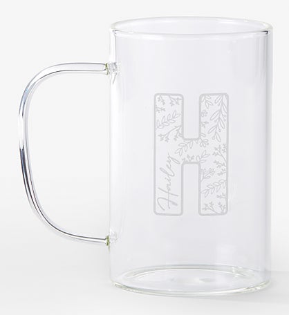 Pattern Initial Engraved 18oz Glass Mug