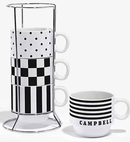 Black & White Personalized 6oz Stackable Mug Set of 4