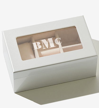 Pearl White Glass Top Personalized Jewelry Box