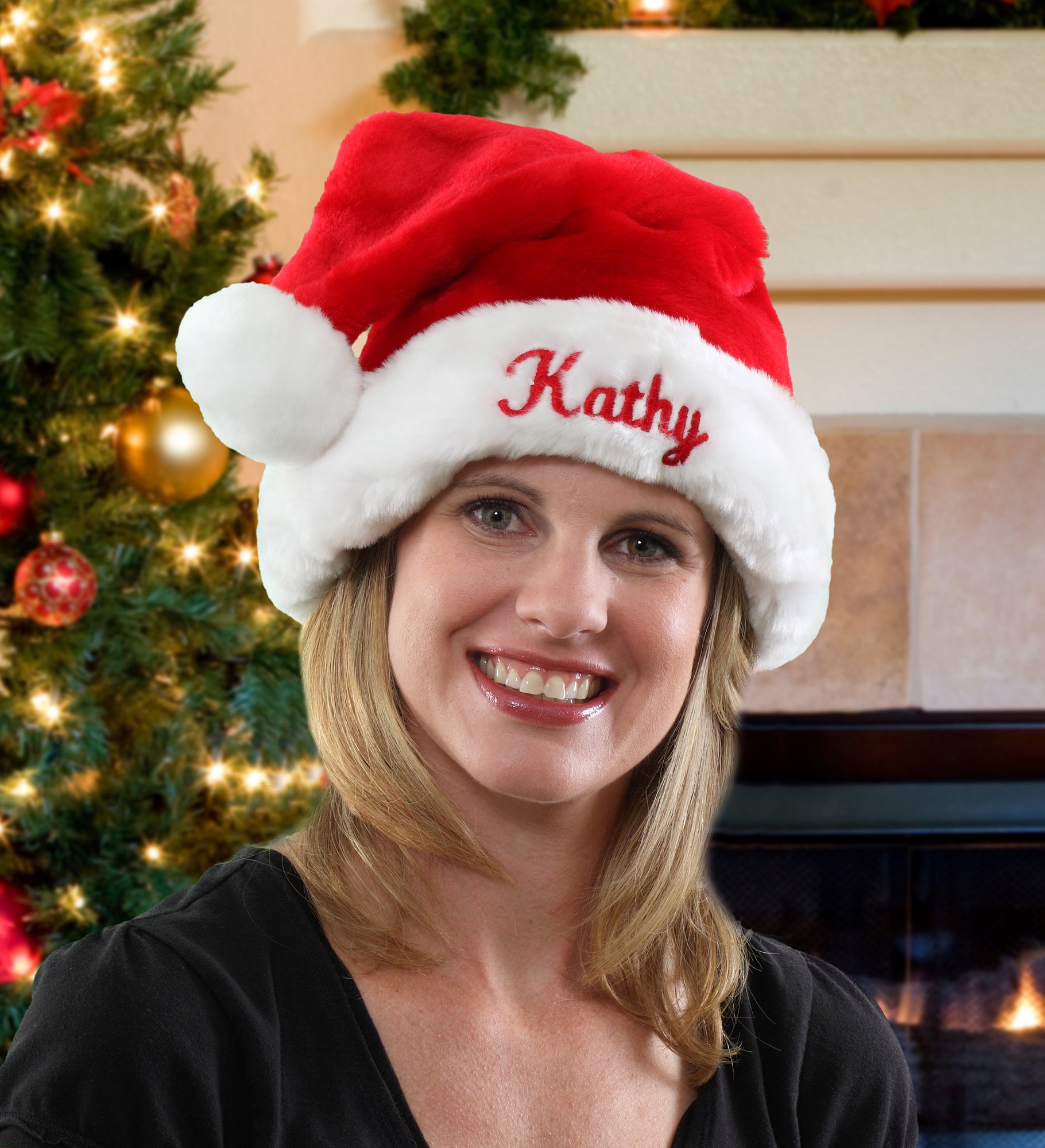 Plush Velvet Personalized Santa Hat For Her