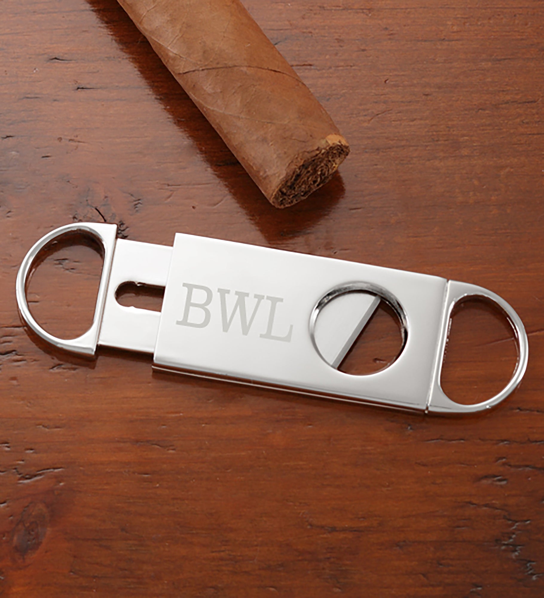 Engraved Silver Cigar Case and Cutter