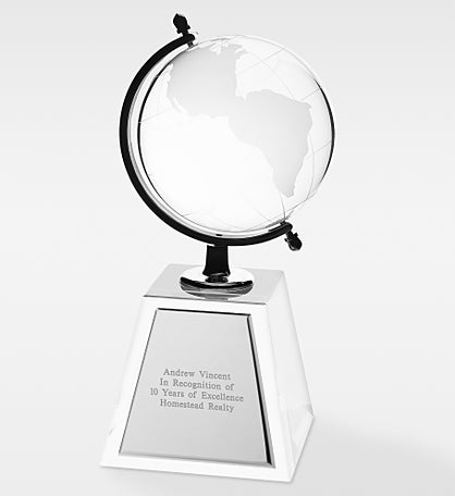 Engraved Crystal Globe Recognition Award
