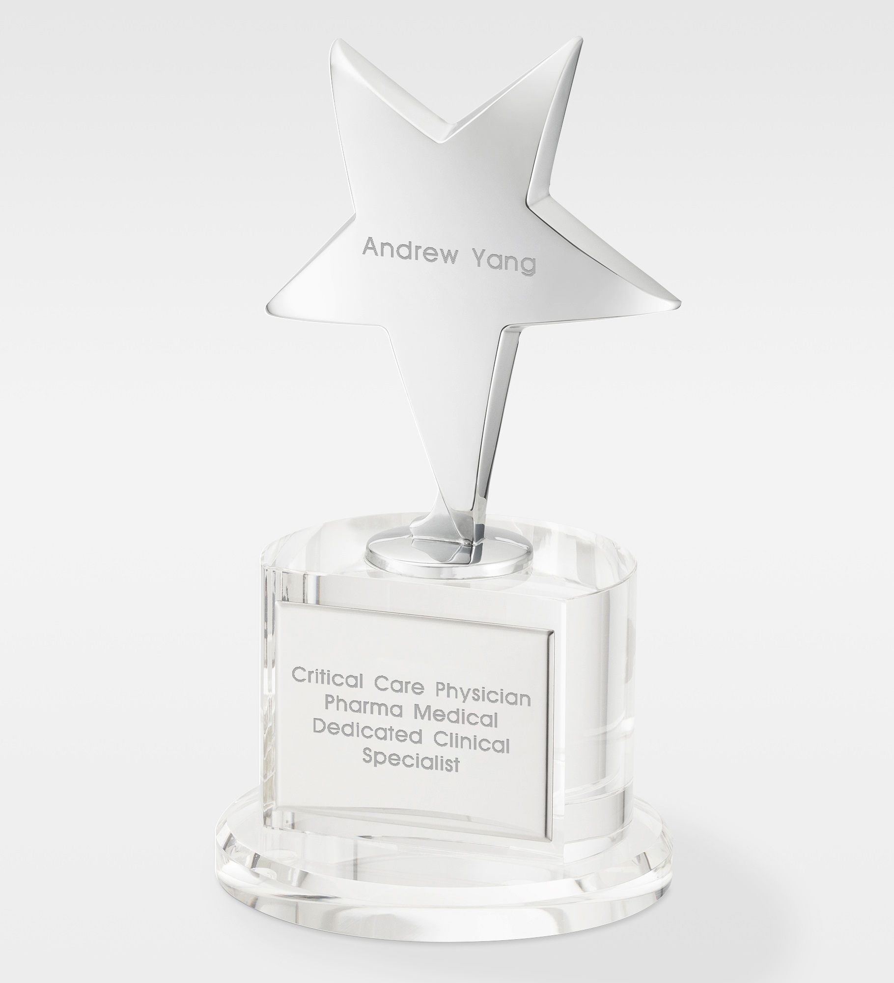 Engraved Crystal and Silver Star Award 