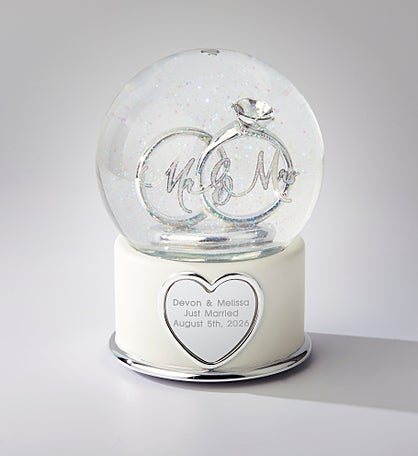 Mr. and Mrs. Wedding Ring Engraved Snow Globe